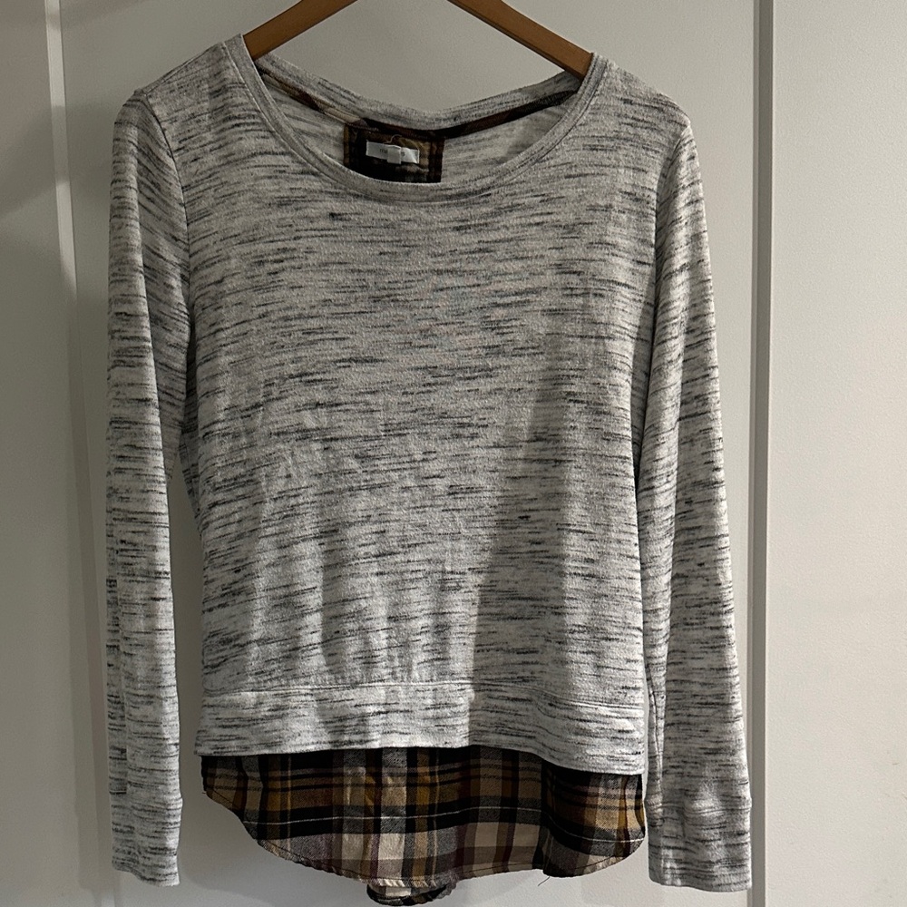 Maurices Plaid Accent Top in Gray and Brown